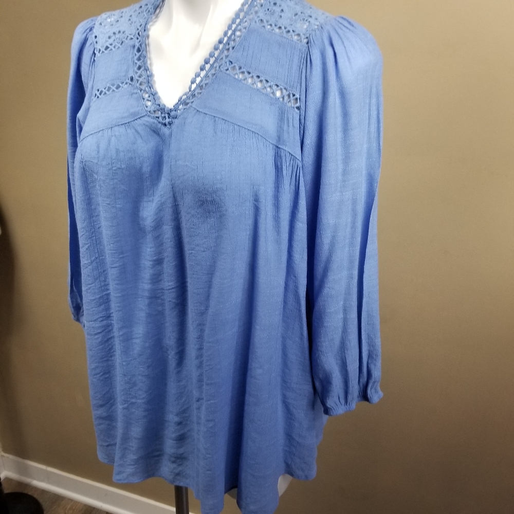 JohnPaulRichard Light Blue Crochet Trim V-Neck Tunic